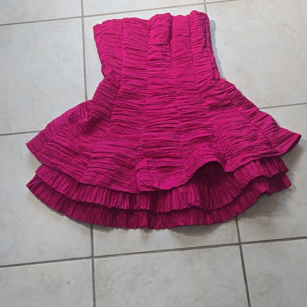 Women's Strapless Ruffle Fit & Flare Party Dress Pink Sweetheart Neckline Size